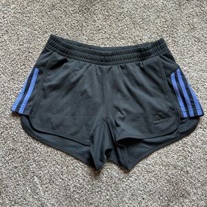 Adidas Black and Blue Athletic Shorts with Split Hem